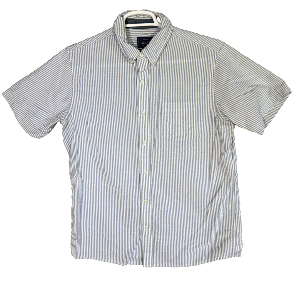 G.H. Bass & Co Men’s Large Blue White Stripe Short Sleeve Button Down Shirt